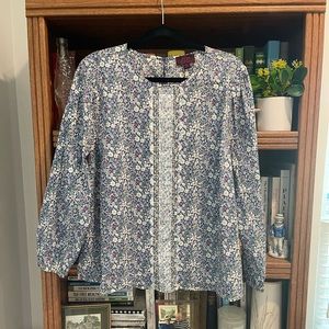 J. Crew Liberty London Mix Floral Long Sleeve Scallop Blouse Size XL